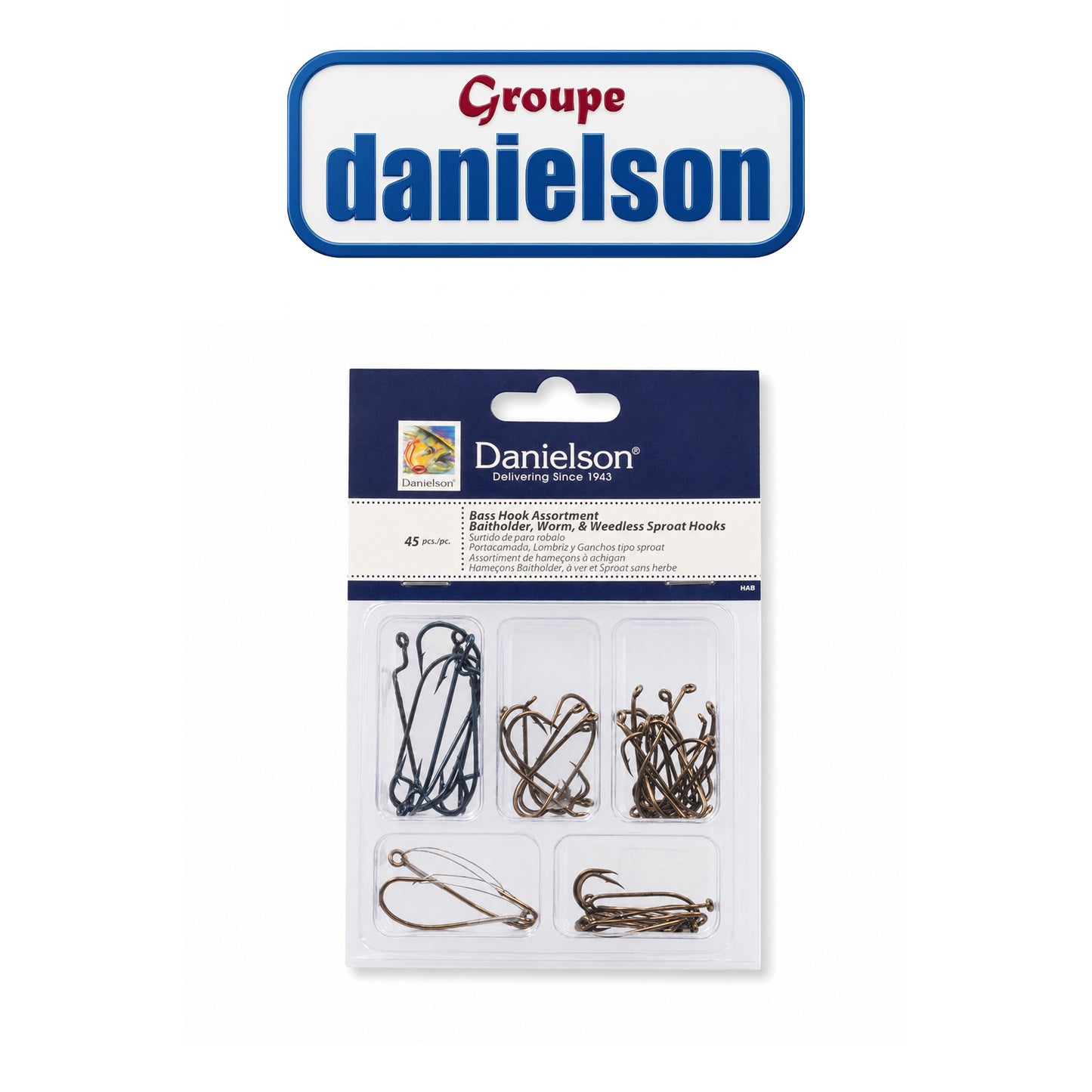 Danielson Bass Hook Assortment – 45-Piece Assorted Sizes