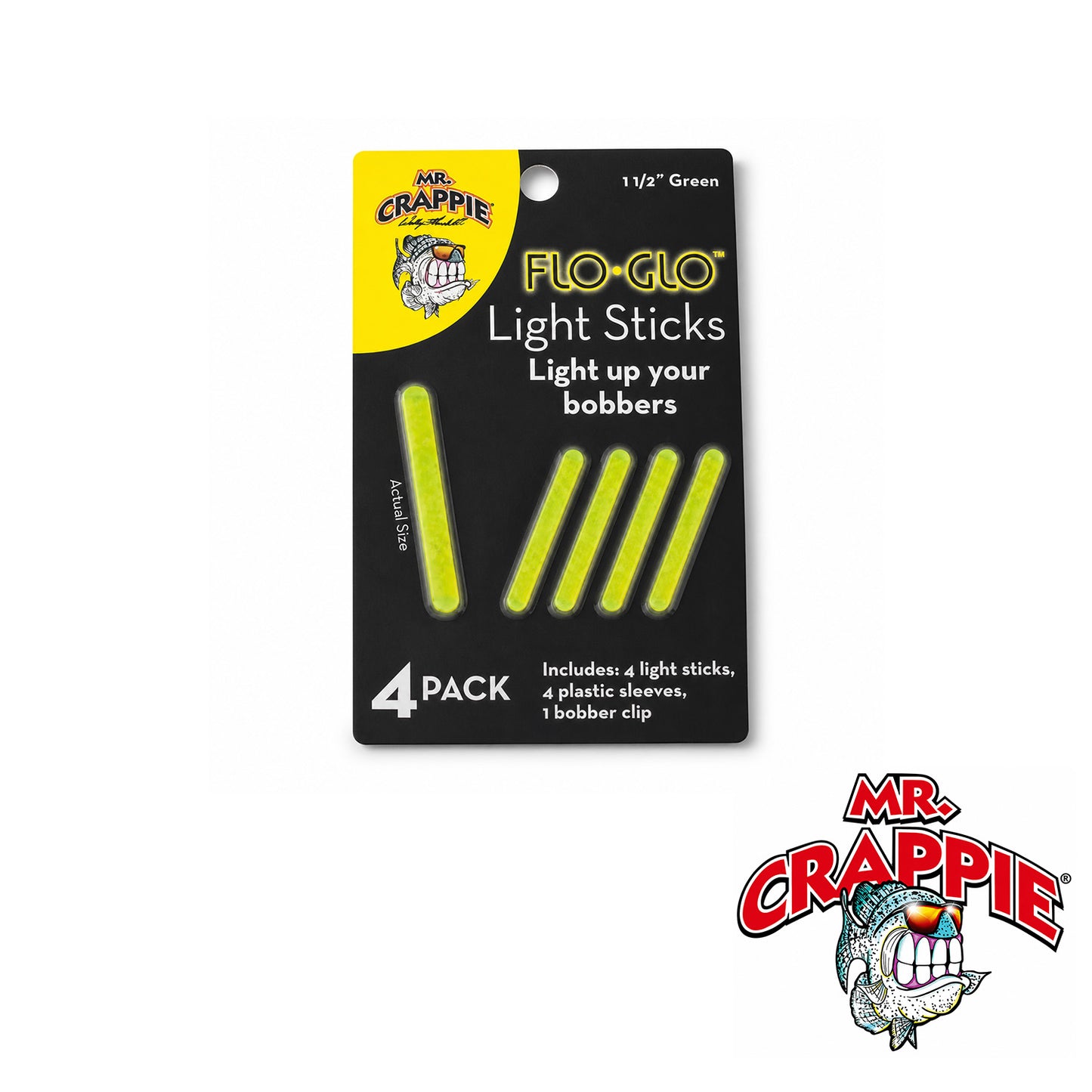 Mr. Crappie Flo Glo Light Sticks for Bobbers – 1 1/2" Green 4pk