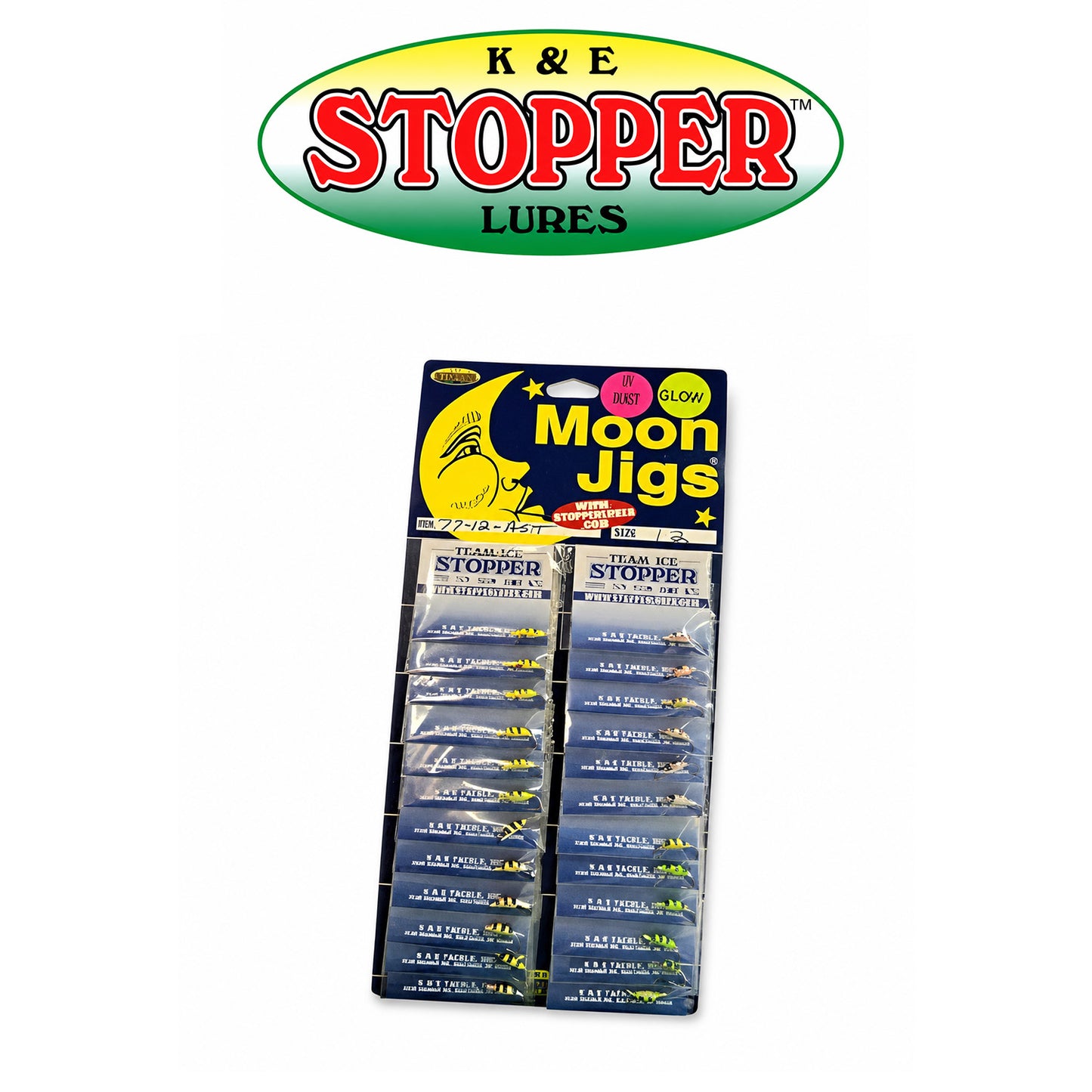 K&E Glitter & Glow Moon Ice Jig Card Assorted Colors 24-Pack