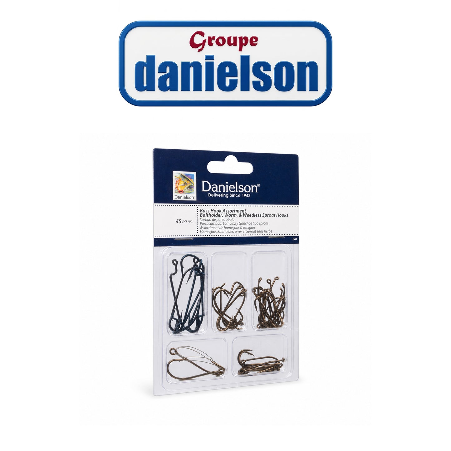 Danielson Bass Hook Assortment – 45-Piece Assorted Sizes