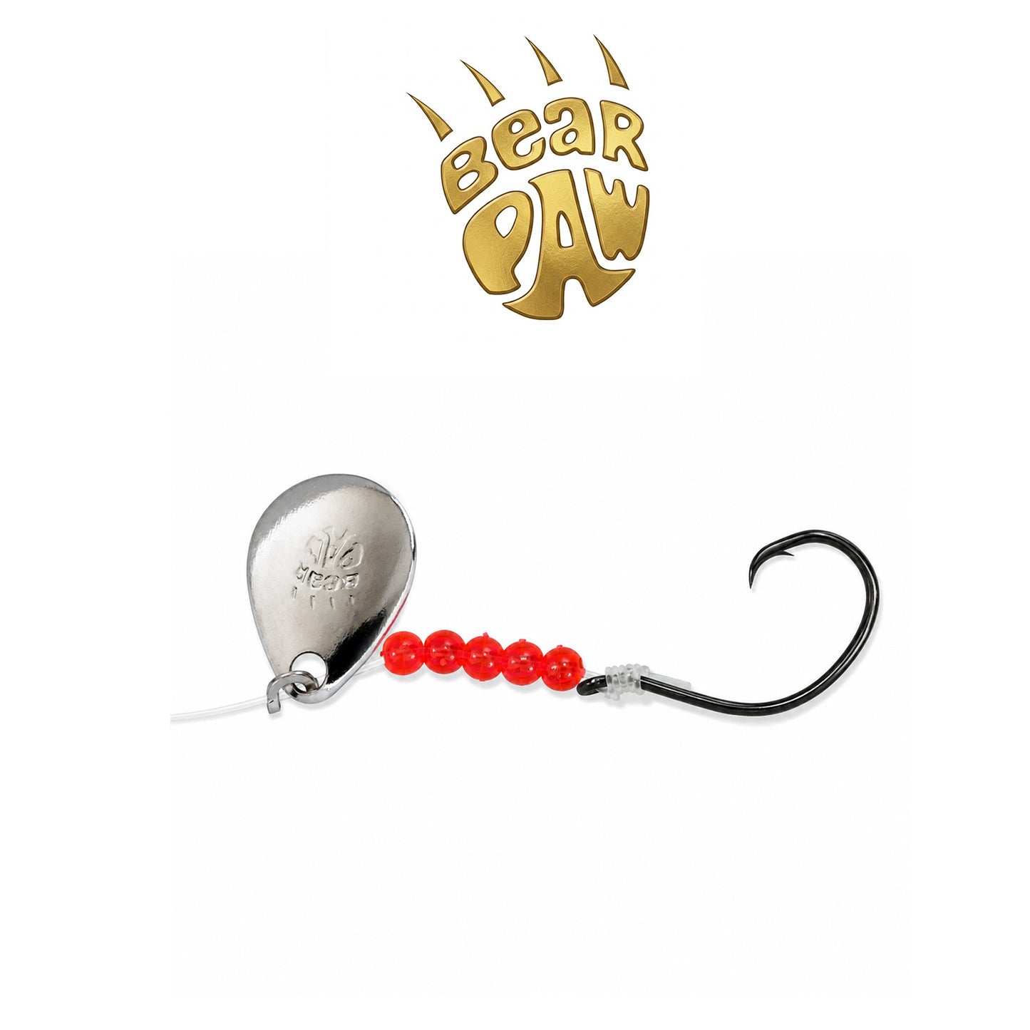 Bear Paw Flicker Snelled Circle Hook FNCH Nickel Spinner Size 2-6 | 12" Monofilament | 6 Per Package