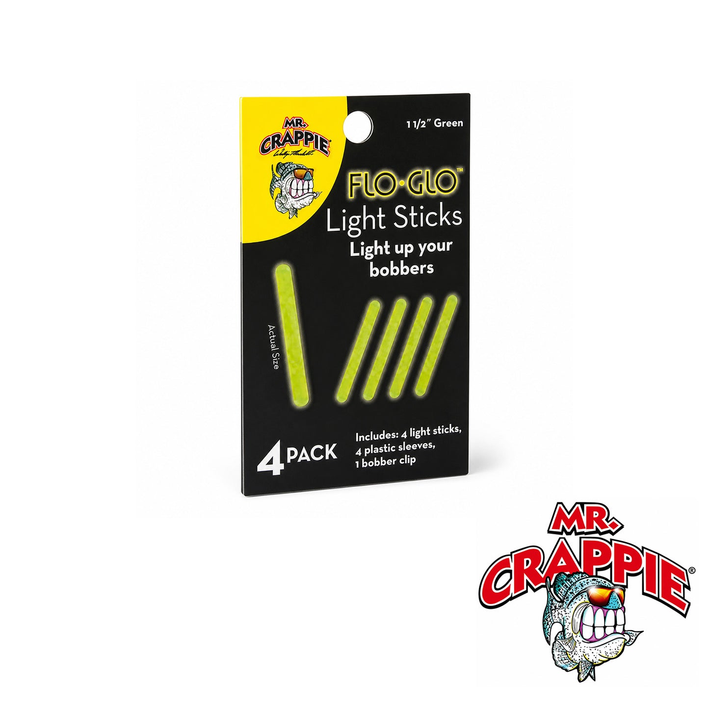 Mr. Crappie Flo Glo Light Sticks for Bobbers – 1 1/2" Green 4pk