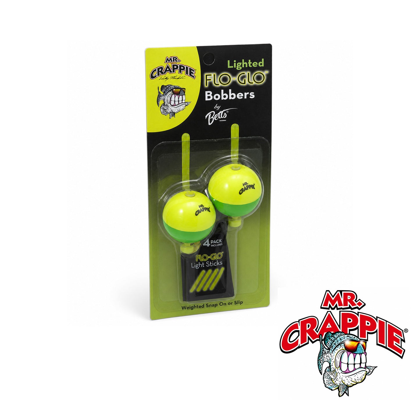Mr. Crappie Lighted Flo Glo Bobber 2.75" Round Yellow/Green 2 Pack