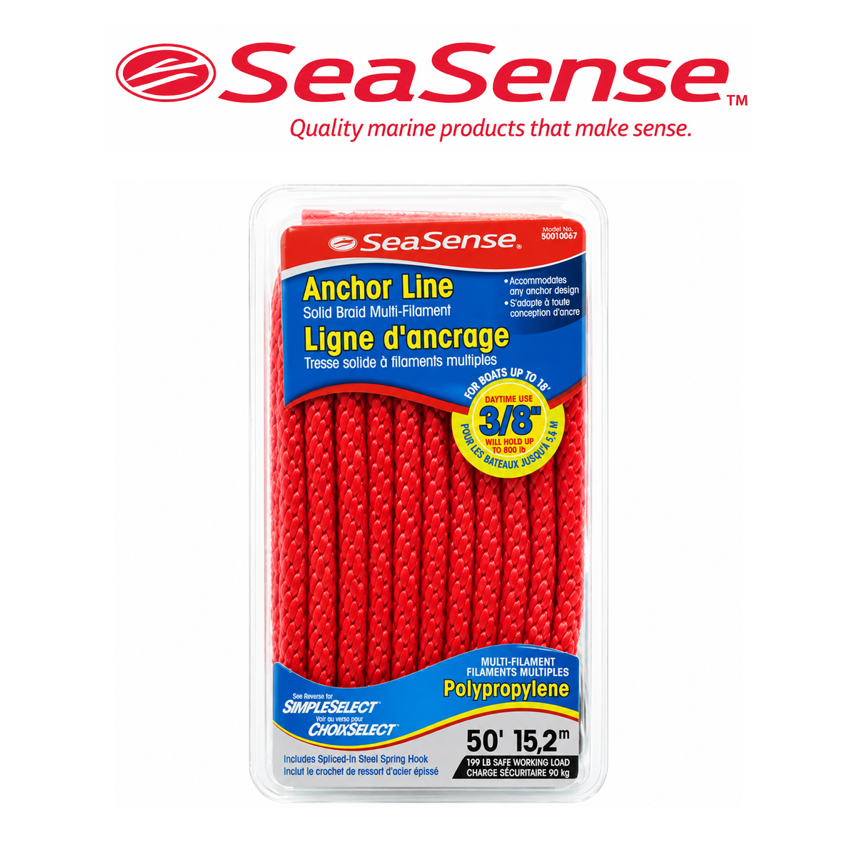 Anchor Line with Spring Hook – 3/8" x 50' Heavy-Duty Boat Anchor Rope