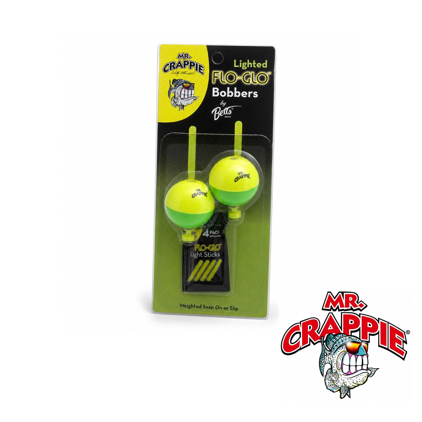 Mr. Crappie Lighted Flo Glo Bobber 2.75" Round Yellow/Green 2 Pack