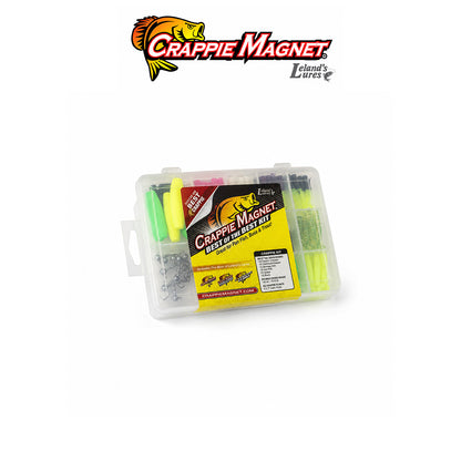 Leland's Lures Crappie Magnet Best of the Best 115-Piece Crappie Fishing Kit Assorted Colors with 96 Bodies, 15 Double Cross Jig Heads and 4 E-Z Floats