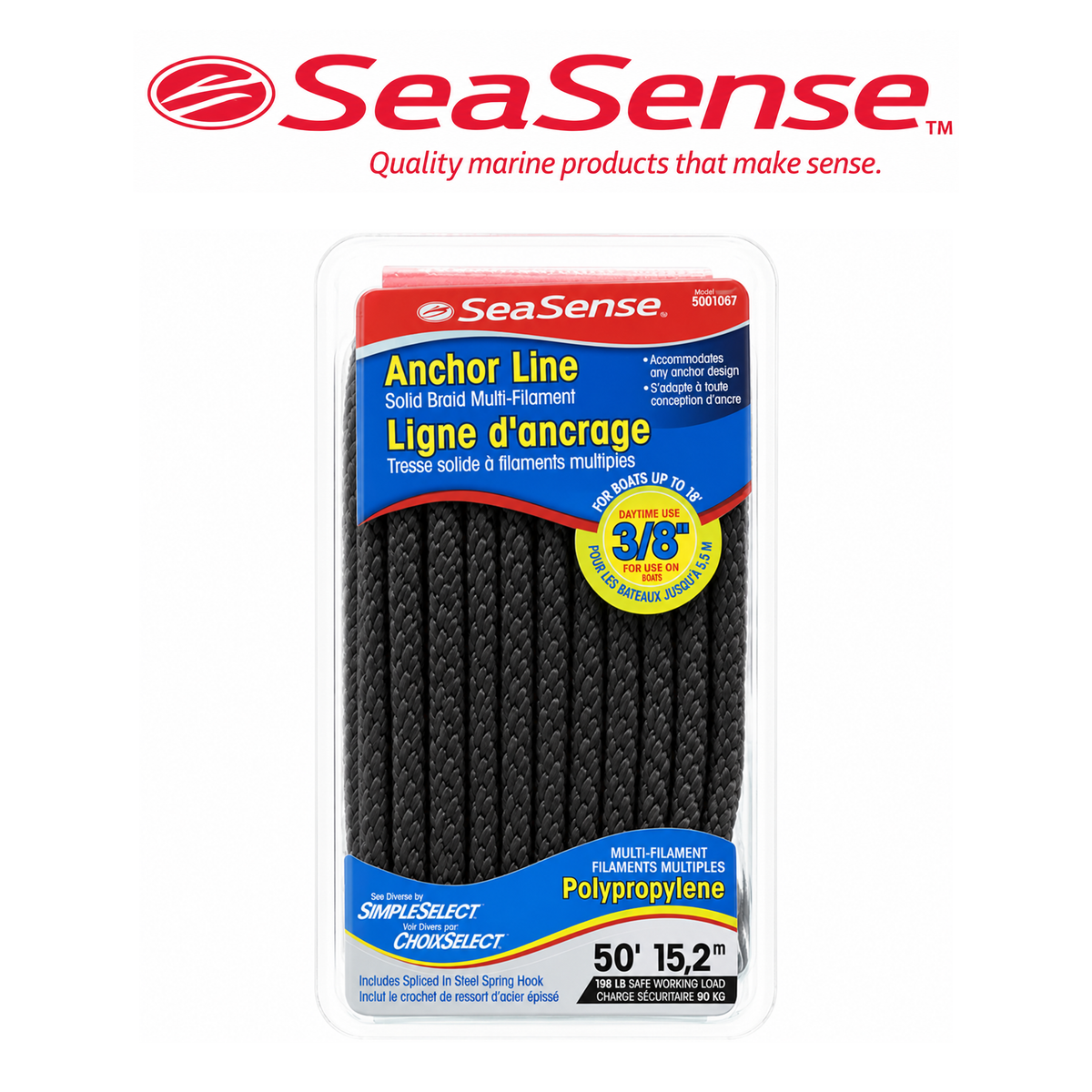 Anchor Line with Spring Hook – 3/8" x 50' Heavy-Duty Boat Anchor Rope