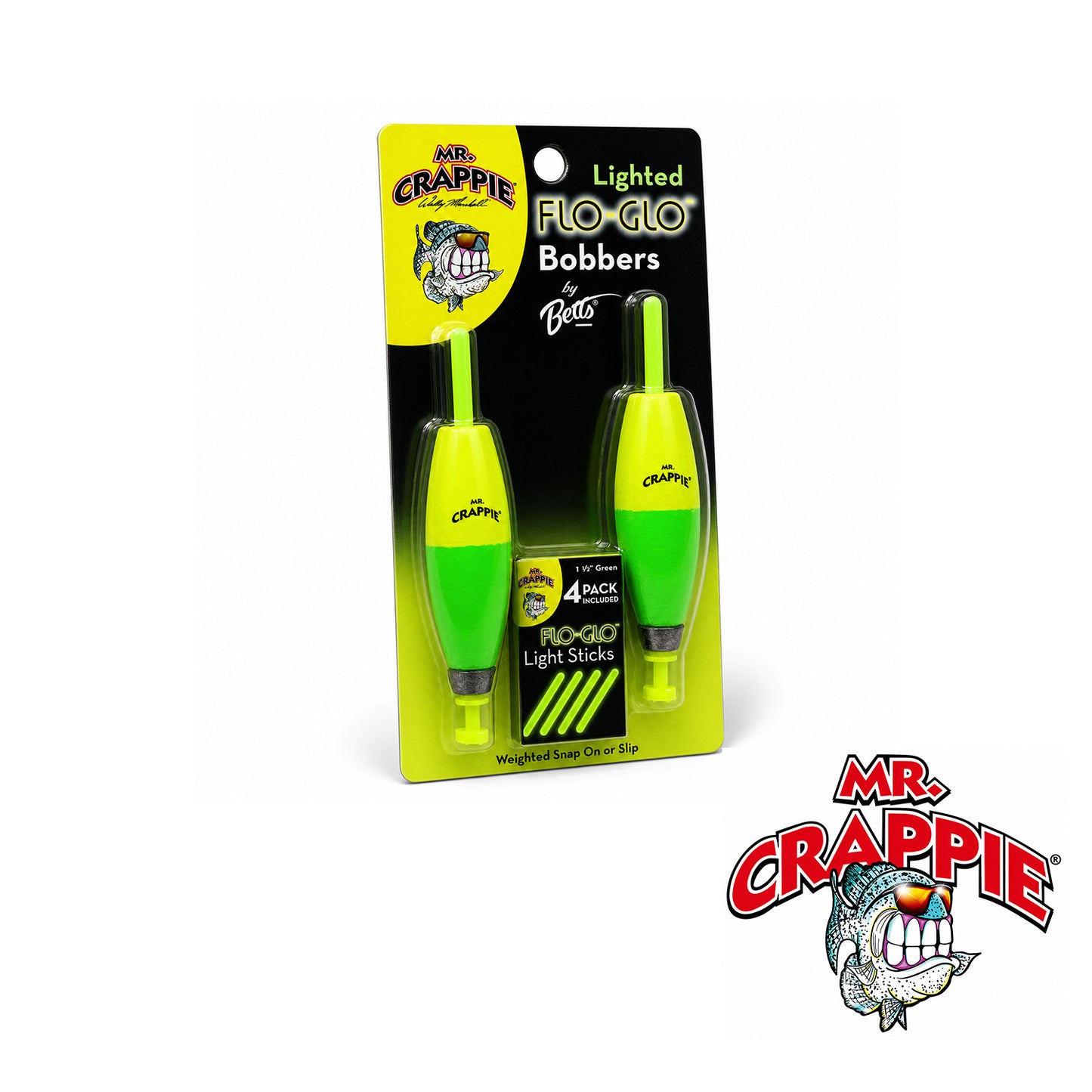 Mr. Crappie Lighted Flo Glo Bobber 2 1/2" Cigar Y/G 2 pk
