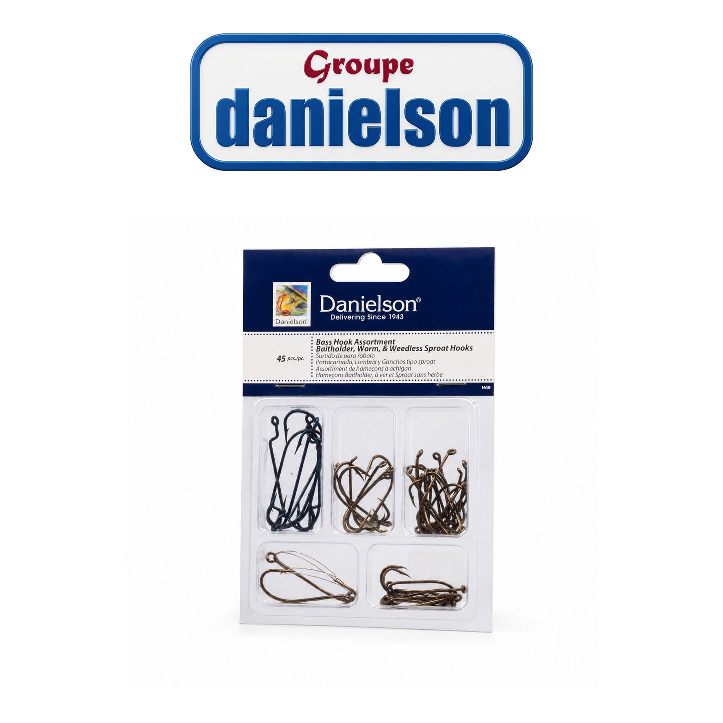 Danielson Bass Hook Assortment – 45-Piece Assorted Sizes