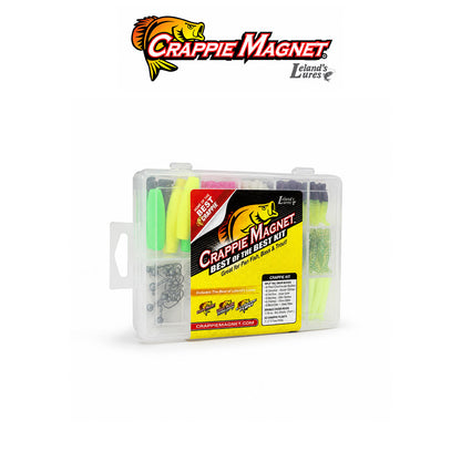 Leland's Lures Crappie Magnet Best of the Best 115-Piece Crappie Fishing Kit Assorted Colors with 96 Bodies, 15 Double Cross Jig Heads and 4 E-Z Floats
