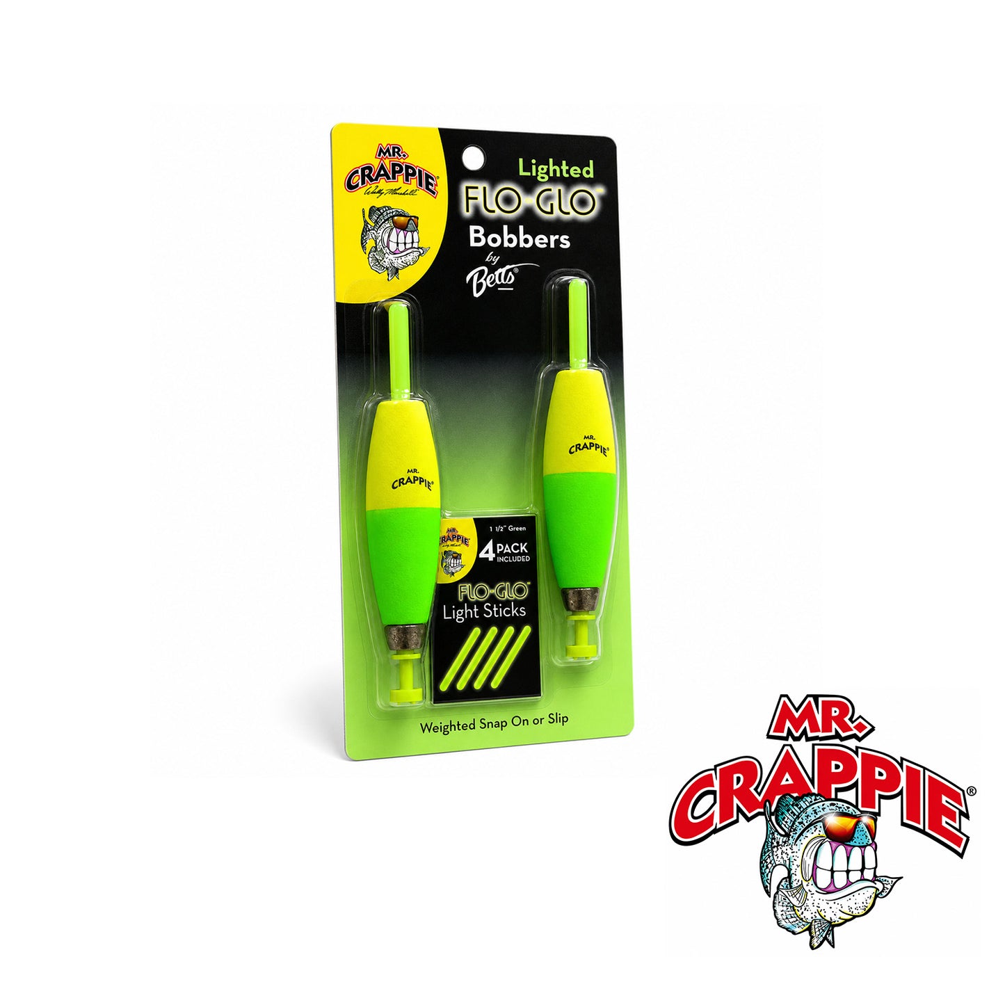 Mr. Crappie Lighted Flo Glo Bobber 2 1/2" Cigar Y/G 2 pk
