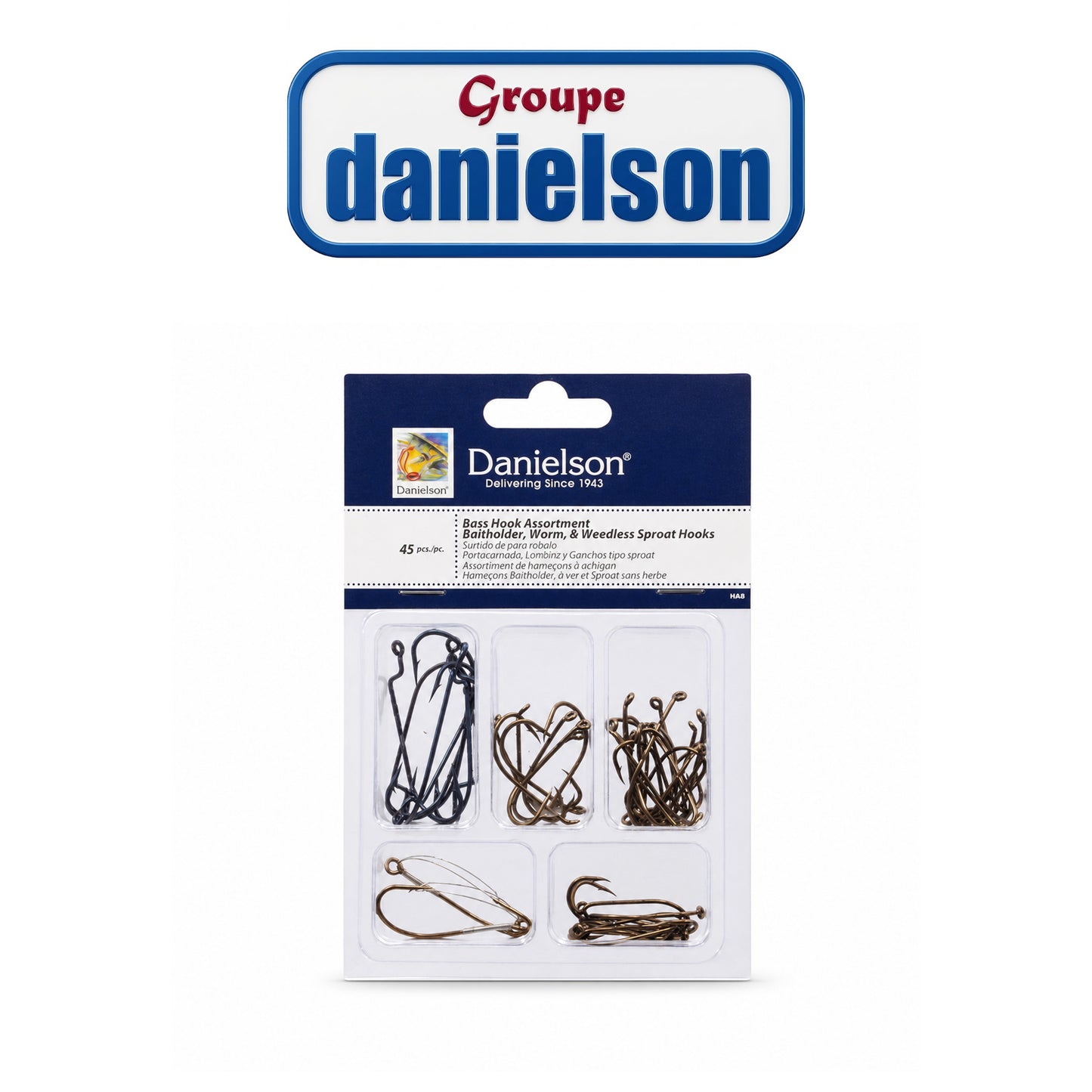 Danielson Bass Hook Assortment – 45-Piece Assorted Sizes