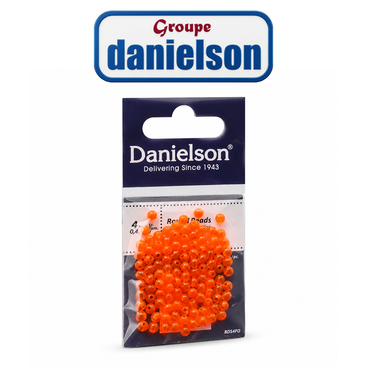 DANIELSON 4mm Round Fishing Beads – Fluor Red, 110 Pack