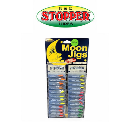 K&E Moon Glitter Assorted Ice Jig Pack – 24-Pack Durable Metal Fishing Jigs