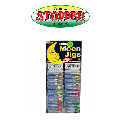 K&E Moon Shad-O Glitter-Coated Ice Jig Card – Assorted Colors