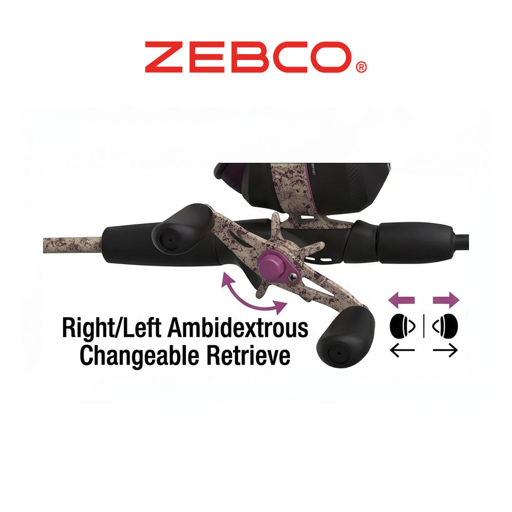 Zebco Lady Camo Spincast Reel and 5’6” Fishing Pole Combo, Ambidextrous Handed, QuickSet Anti-Reverse