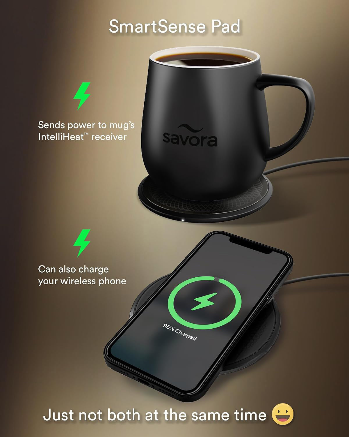 Savora IntelliHeat Heated Coffee Mug with Smart Sense Pad Multiple Color