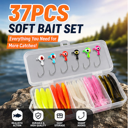 37-Piece Soft Plastic Swimbait & Jig Head Fishing Lure Kit with Tackle Box